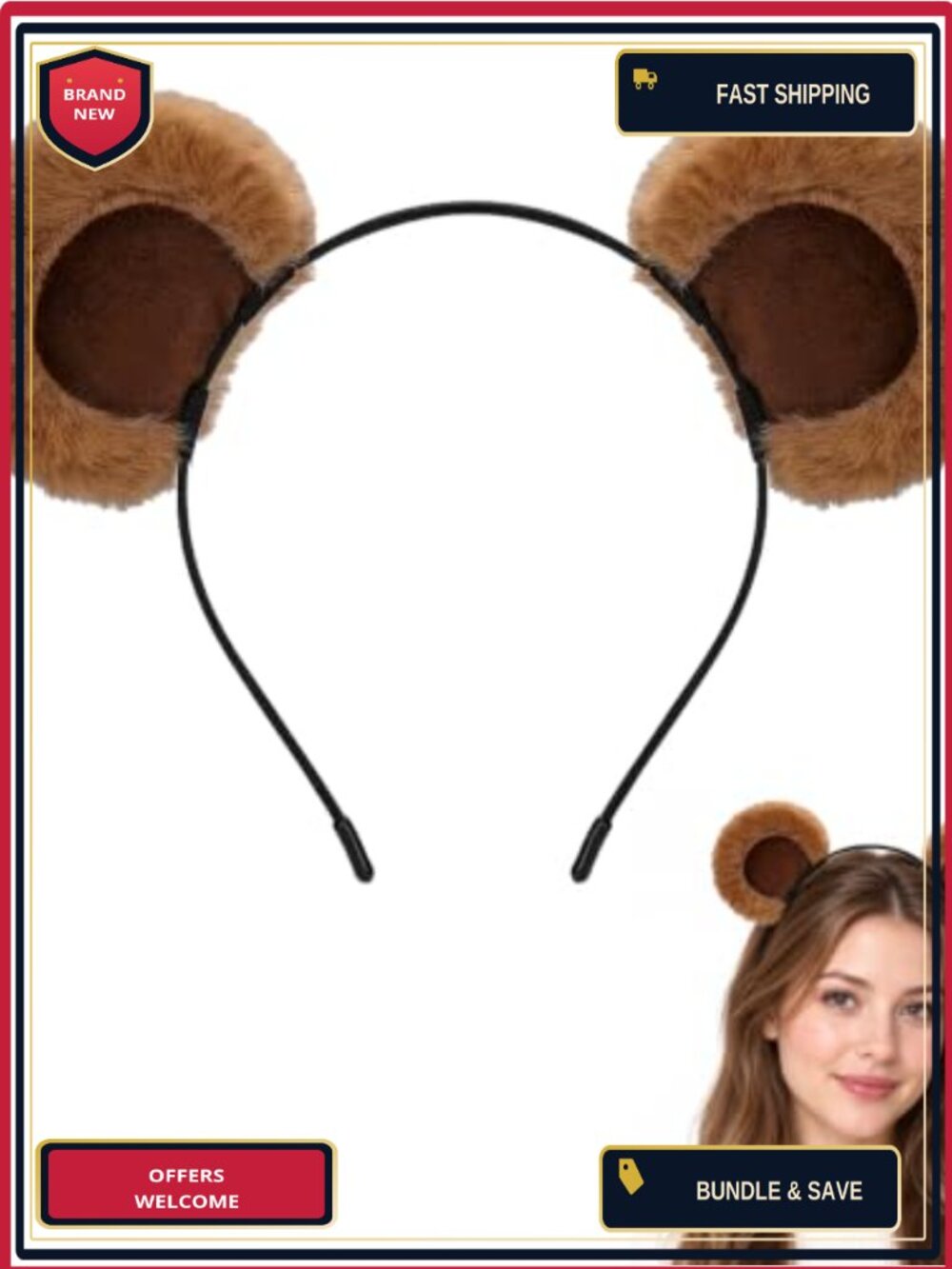 Plush Animal Ears Headband Furry Cosplay Costume Hairband Adult